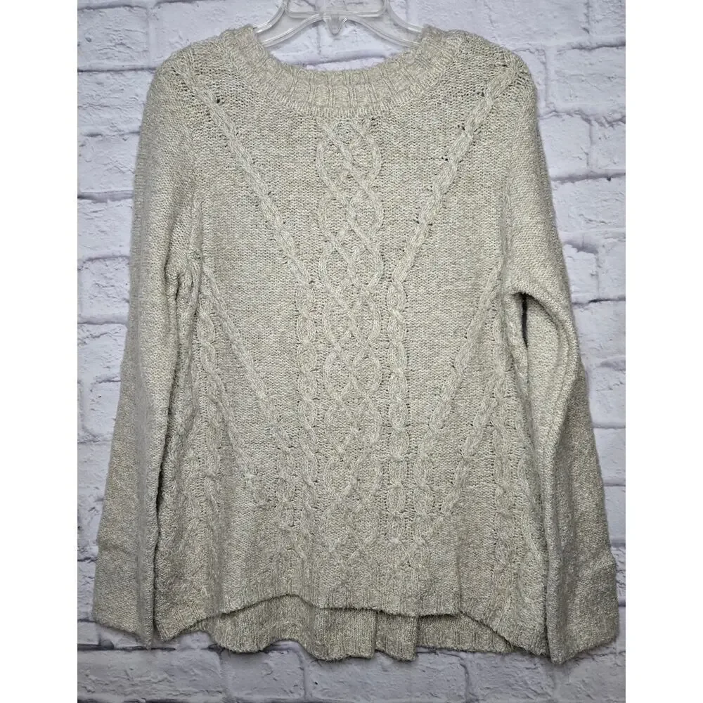 Soft Surroundings cream Oatmeal cable knit pullover crew sweater Medium. - Picture 1 of 7